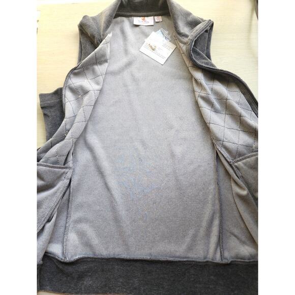 VEST-QUACKER FACTORY-Gray Velour-Sleeveless-Rhinestones-Zipper-SIZE XS - Picture 5 of 15